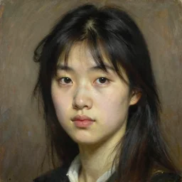 Bouguereau painting .close up of attractive asian gir