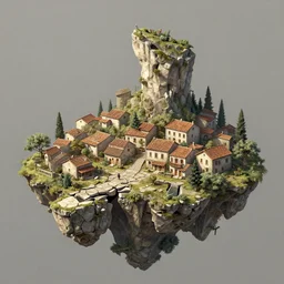 matte painting of a broken floating landscape. mediterranean village. fantastical, elaborate, detailed digital art trending in artstation