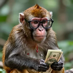 Monkey wearing Cool glasses, holding some money in hid hand