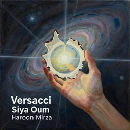 A painting. A rip in spacetime. Did this device in her hand open a portal to another dimension or reality?! Versacci by Siya Oum, by Haroon Mirza lines, joyful
