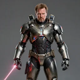 Walter White firing lasers from his cybernetic battle armor, highly detailed, centered, concept art, 4k octane render