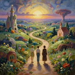a whimsical matte painting of a winding path through fantasy dream worlds, vast surreal landscapes and horizon by asher durand and cyril rolando and natalie shau, by heironymous bosch, by heironymous bosch, insanely detailed and intricate, sense of awe