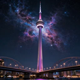 unreal, cosmic shimmer, cn tower, si o se pol bridge, surreal, mysterious, hyperfine, unreal engine 5 highly rendered, global illumination, by eytan zana, pablo carpio.
