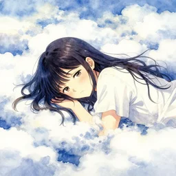 sweet dreams in the cloud lands. watercolor by award - winning mangaka, romaticism, intricate details, depth of field
