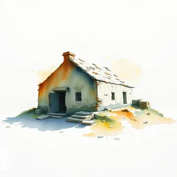 small centered on white watercolor paper, paint brush strokes, abstract watercolor painting of prehistoric stone house, midday sharp light, dust, cinematic light, american romanticism by hans dahl, by jesper ejsing, by anders zorn, by greg rutkowski, by greg manchess, by tyler edlin