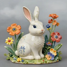 lively, a e s t h e t i c overcast by lorser feitelson, by john butler yeats. the illustration is a beautiful & playful work that perfectly encapsulates the artist's unique style. the illustration features a rabbit made out of ceramic, which is surrounded by brightly colored flowers. the work is both charming & sophisticated, & it is sure to bring a smile to any viewer's face.
