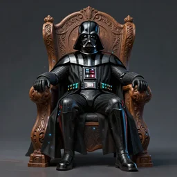 darth vader laying on a magical wood carved chair, super powers, glowing tiny blue lines, concept art, by greg rutkowski, overdetailed art