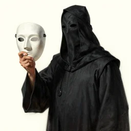 a plague doctor holding his mask, mask in hand, black robes, detailed art by greg rukowtski