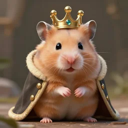 A king hamster with a crown and a coat, digital art, highly-detailed, artstation cgsociety masterpiece