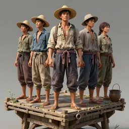 an intricate concept art, illustration, asian farmers standing on a platform, ultra photorealistic, ultra sharp, artstation, cgsociety, masterpiece, octane render, by wylop, 8 k
