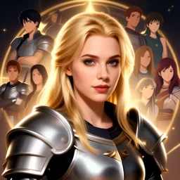 just one head, portrait, Imogen Poots D&D Paladin, blonde hair, stylized background, global illumination lighting, official fanart, by Jesper Ejsing and RHADS and Makoto Shinkai and Lois van baarle and ilya kuvshinov and rossdraws