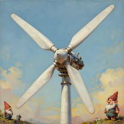 level wind turbine propeller winged in Hand Crafted from composite materials by Futuristic Steampunk Genius Gnomes. Painting by anato finnstark greg rutkowski Donato Giancola Jeff Simpson stamp acrylic