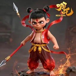 a masterpiece portrait of nezha, god of speed, male kid, red cloth around his shoulders, spear, cinematic, fantasy character portrait, highly detailed, by ne zha ( 2 0 1 9 ), fenghua zhong, digital painting, trending on artstation, d & d, sharp focus, illustration, dynamic pose, new gods : nezha reborn ( 2 0 2 1 ), i am nezha ( 2 0 1 6 ), fenghua zhong, top lighting, character concept design