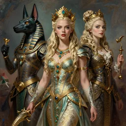 A fantasy comic book style portrait painting of a hybrid Jodie Comer, Anya_Taylor-Joy, as a Mystical Valkyrie, Reptilian-Anubis Atlantean Warrior, François Boucher, Oil Painting, unreal 5, DAZ, hyperrealistic, octane render, Regal, Refined, Detailed Digital Art, RPG portrait, William-Adolphe Bouguereau, Michael Cheval, Walt Disney (1937), Steampunk, dynamic lighting, Highly Detailed, Cinematic Lighting, Unreal Engine, 8k, HD