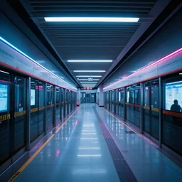a futuristic subway station, neon lights, 3 5 mm - 4