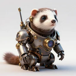 futuristic steampunk ferret - shaped pet - robot, steampunk ferret - robot, borderlands - inspired ferret - shaped robot pet