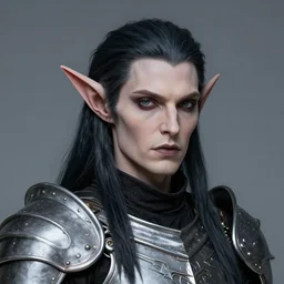 head and shoulders portrait of an eldrich knight, drow, dark elf, shadar kai, breastplate, magical, male, high fantasy, d & d, by michael whelan, face details, extremely detailed, digital illustration