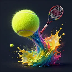 tennis ball hit with racket stretch dive splash art graphic design color splash high contrasting art, fantasy, highly detailed, art by greg rutkowski