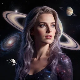 woman portrait made out of galaxies floating in space, saturn, highly detailed, beautiful, realistic, comic book art, unreal engine, octane render, sharp focus, spaceship