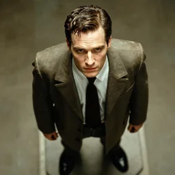 greek statue of Patrick Bateman, viewed from above, in American Psycho (1999)