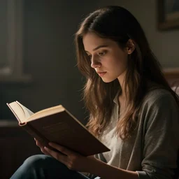 a girl reading a book, dramatic lighting, cinematic, establishing shot, extremely high detail, foto realistic, cinematic lighting, post processed, concept art, high details, cinematic, 8k resolution, beautiful detailed, photorealistic, digital painting, concept art, smooth, sharp focus, artstation trending, octane render, unreal engine