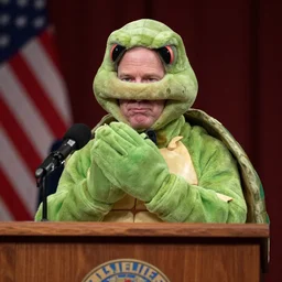 mitch mcconnell in turtle costume, hiding behind a podium, photos by associated press