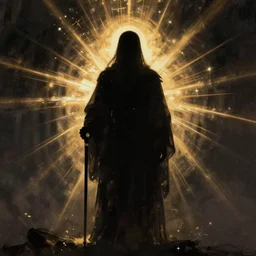 a dark matter god with a cane, standing, silhouette