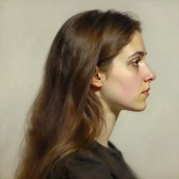 portrait side profile photography of a woman with long hair by anka zhuravleva and ary scheffer. color photography. detailed.