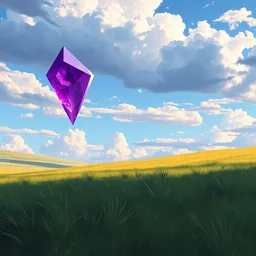 grassy plains, purple crystal floating in the sky, artstation, style of jesper ejsing, by rhads, makoto shinkai and lois van baarle, ilya kuvshinov, rossdraws