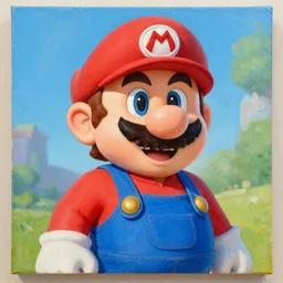 An oil painting of Mario, real photo