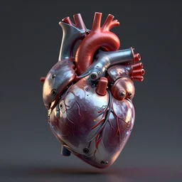 hyperrealistic 3D rendered cybernetic heart