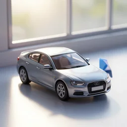 a 3d render of a miniature car near the window, sunlight, reflections, tyndall effect, 4k
