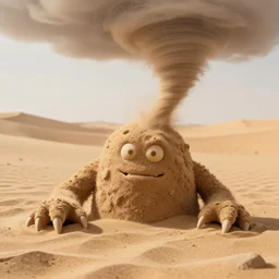 a monster made out of sand in the desert with a tornado