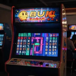 photographic image of a pacman arcade game, but it's not pacman. the highest score on the arcade machine is a glitch. seeking who entered their name with the highest score is a warp zone but the machine isn't plugged in. translated through film imagery. unreal engine