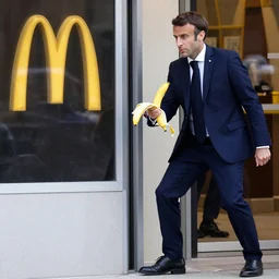 footage of Emmanuel macron robbing a McDonald with a banana