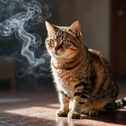 cat with smoke, artstation, r / art, realistic, cam footage, thermal imaging