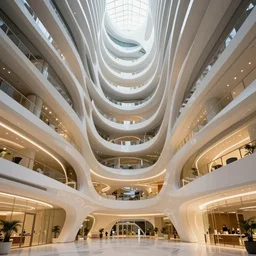 photo - real, ultra modern, extremely beautiful saha hadid building, hypermaximalistic, high level design details, cinematic masterpiece, 8 k resolution, beautiful detailed, insanely intricate details, artstation trending, octane render, unreal engine, bright it interiors, warm yellow lights