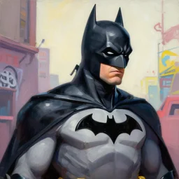 greg manchess portrait painting of a bruce wayne aka batman as overwatch character, medium shot, asymmetrical, profile picture, organic painting, sunny day, matte painting, bold shapes, hard edges, street art, trending on artstation, by huang guangjian and gil elvgren and sachin teng