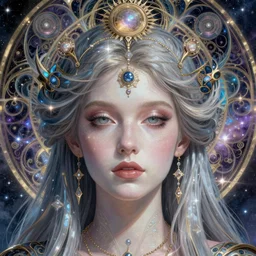 detailed!!! coherent!!! realistic beautiful young groovypunk queen of andromeda galaxy. face portrait. art nouveau, symbolist, visionary, baroque, giant fractal details. horizontal symmetry by zdzisław beksinski, iris van herpen, raymond swanland and alphonse mucha. highly detailed, hyper - real, beautiful