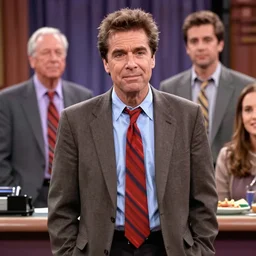 Photo still of Jerma in 1990s clothing guest-starring with Jerry Seinfeld in an episode of the TV show Seinfeld (1994), realistic