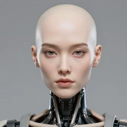 hyper detailed ultra sharp portrait of a beautiful well contoured smooth fair cyborg warrior terminator t 8 0 0 model, up close shot, sharp focus, global illumination, radiant light, biomechanical white silver gold rhizomorphs headdress, cyberpunk brackets, laser cut paper microbes, bubble mushrooms, puffballs, alexandre ferra white mecha, irakli nadar, alexander mcqueen, octane highly render, 4 k, ultra hd,