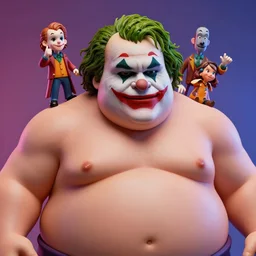 hyperrealistic rendering, fat smooth flesh monster the joker close up by donato giancola and greg rutkowski and wayne barlow and zdzisław beksinski, product photography, action figure, sofubi, studio lighting, colored gels, colored background
