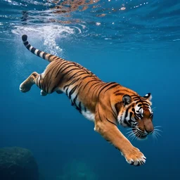 photo of a tiger diving underwater, 4 k, professional, detailed