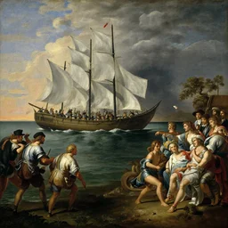 a composition between napoleon crossing the alps and the raft of the medusa and the school of athens, oil on canvas