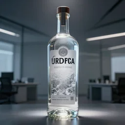 a corporate office inside of a large glass vodka bottle, dramatic lighting, ethereal