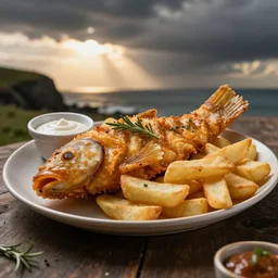 hyper realistic photo of a fish and chips