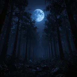 No Man's Sky scenery, black forest, navy undertones, blue moons, Unreal Engine, 4k