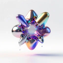 colorful abstract 3D object of chrome geometric shapes on a white background dripping on the floor by David McLeod and Alberto Seveso, Blender Render, Transparent, Holographic, unreal engine, highly detailed, album cover art
