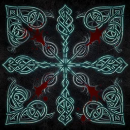 texture with celtic neon decorative pattern with splashes of blood, artstation, illustration, highly detailed, art by artgerm and greg rutkowski, symmetrical, dark art, old vhs tape