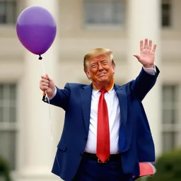 donald trump looking forward waving and holding a balloon, digital art